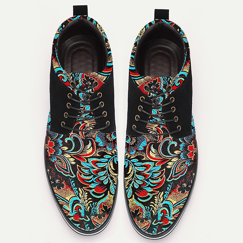 Men's Black and Turquoise Jacquard Brocade Dress Shoes