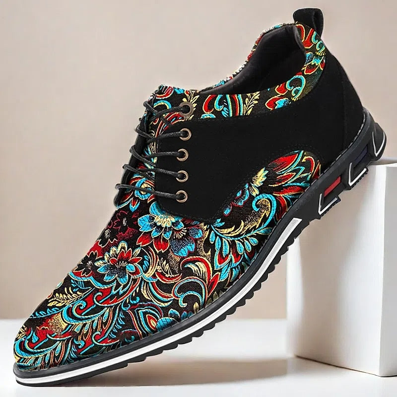 Men's Black and Turquoise Jacquard Brocade Dress Shoes