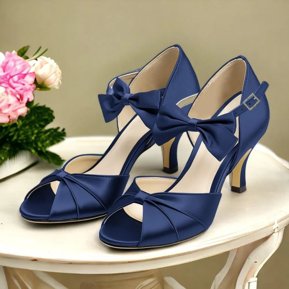 Women's Teal Satin Bow-Tie High Heel Sandals - Tokiyos