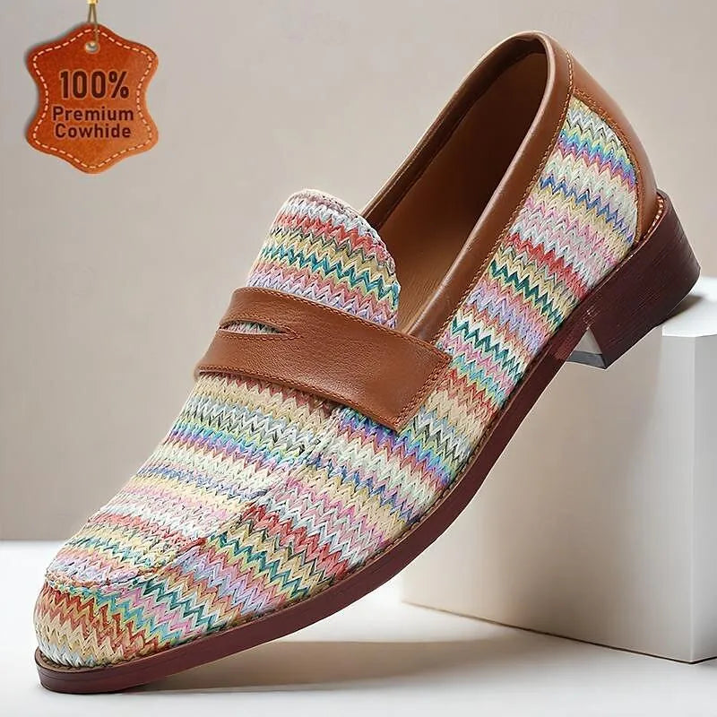 Men's Colorful Chevron Woven Penny Loafers - Tokiyos