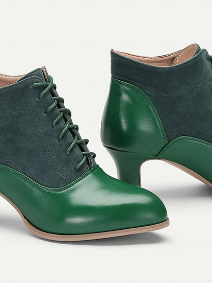 Women's Green Victorian Vintage Lace-Up Ankle Boots - Perfect for Retro-Inspired Outfits, Casual Wear, and Special Occasions