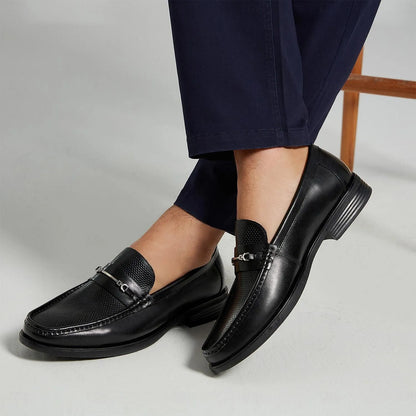 Men's Black Leather Loafers with Metal Detail - Tokiyos