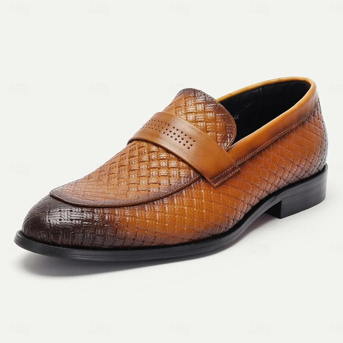 Men's Loafers Woven Leather Tan Strap Slip-on - Tokiyos