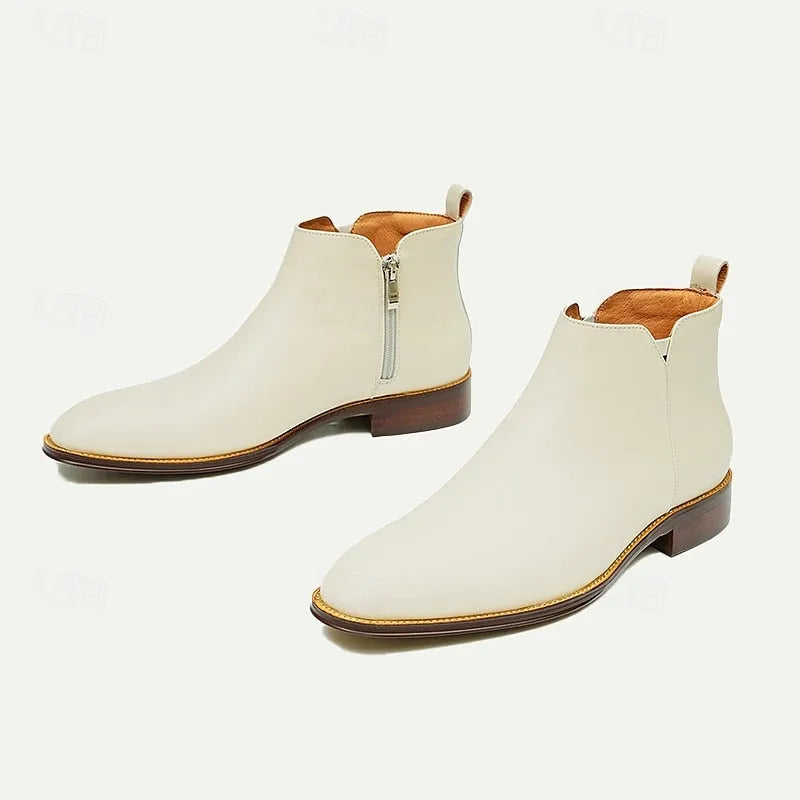 Men's Premium Cowhide White Chelsea Boots Ankle Boots