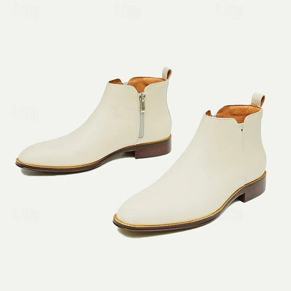 Men's Premium Cowhide White Chelsea Boots Ankle Boots