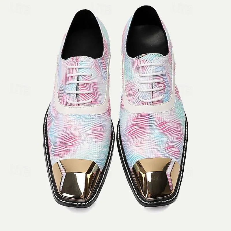 Men's Colorful Wave Print Oxfords with Metallic Toe Cap - Tokiyos