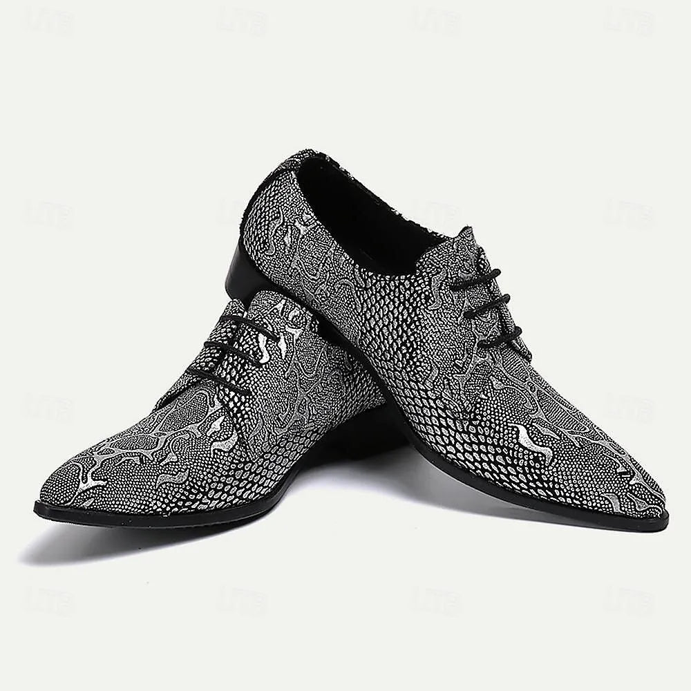 Men's Black Embellished Leather Oxford Shoes - Tokiyos