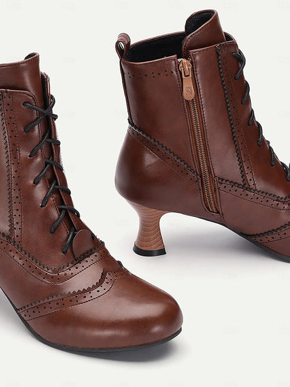 Women's Victorian-Style Lace-Up Leather Ankle Boots