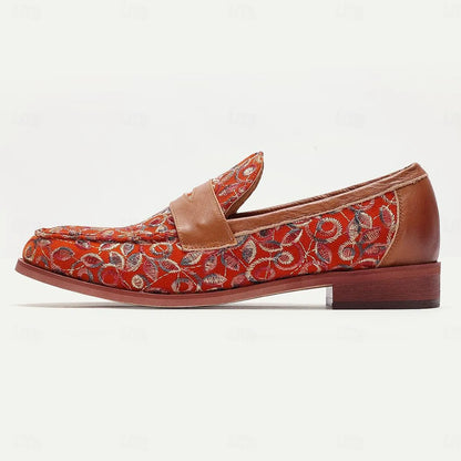 Men's Floral Embroidered Leather Loafers - Tokiyos