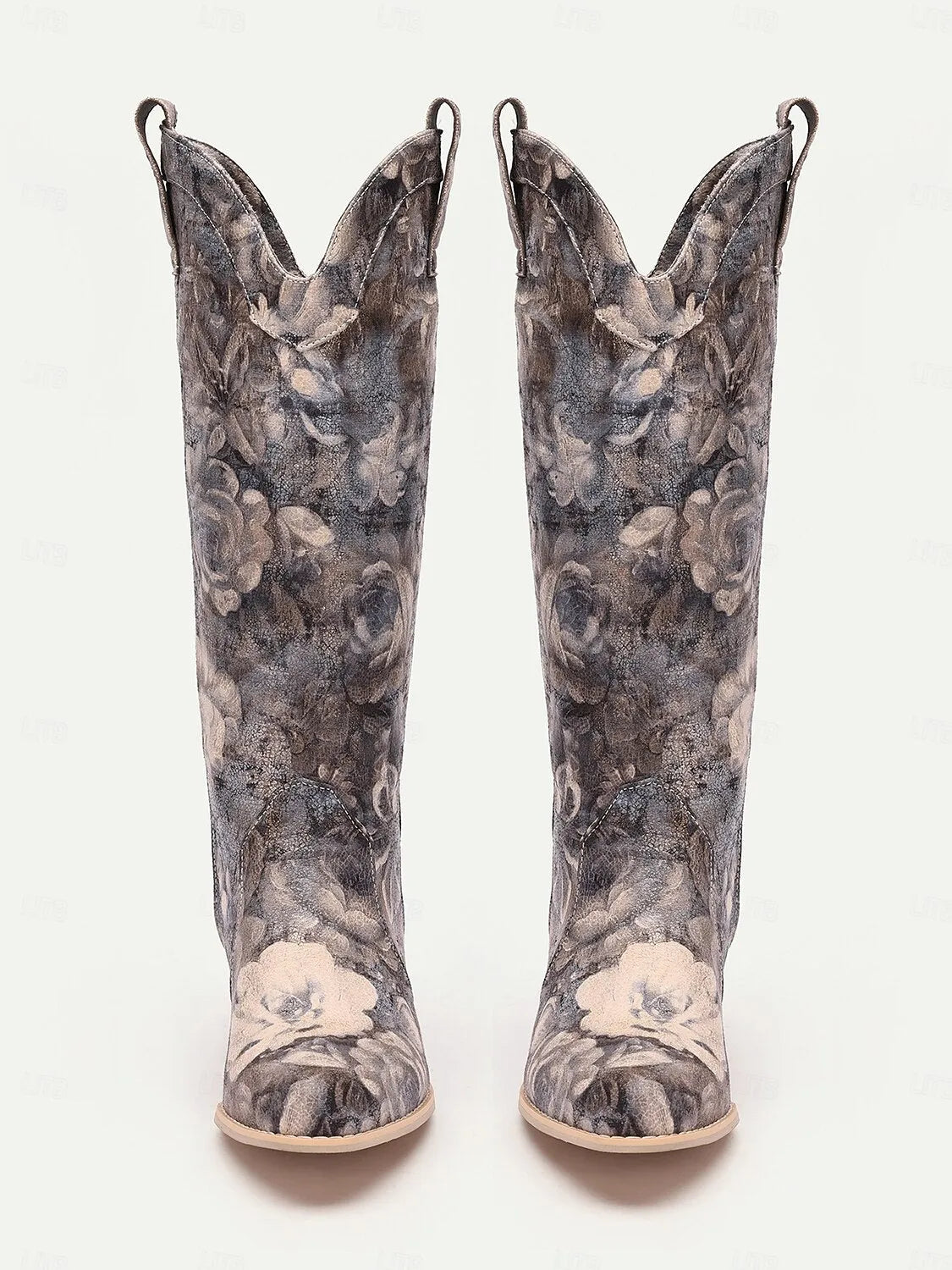 Women's Floral Pattern Western Cowboy Boots with Low Heel, Stylish and Comfortable for Country and Casual Wear