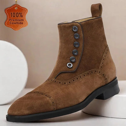 Men's Premium Cowhide Button-Up Suede Ankle Boots