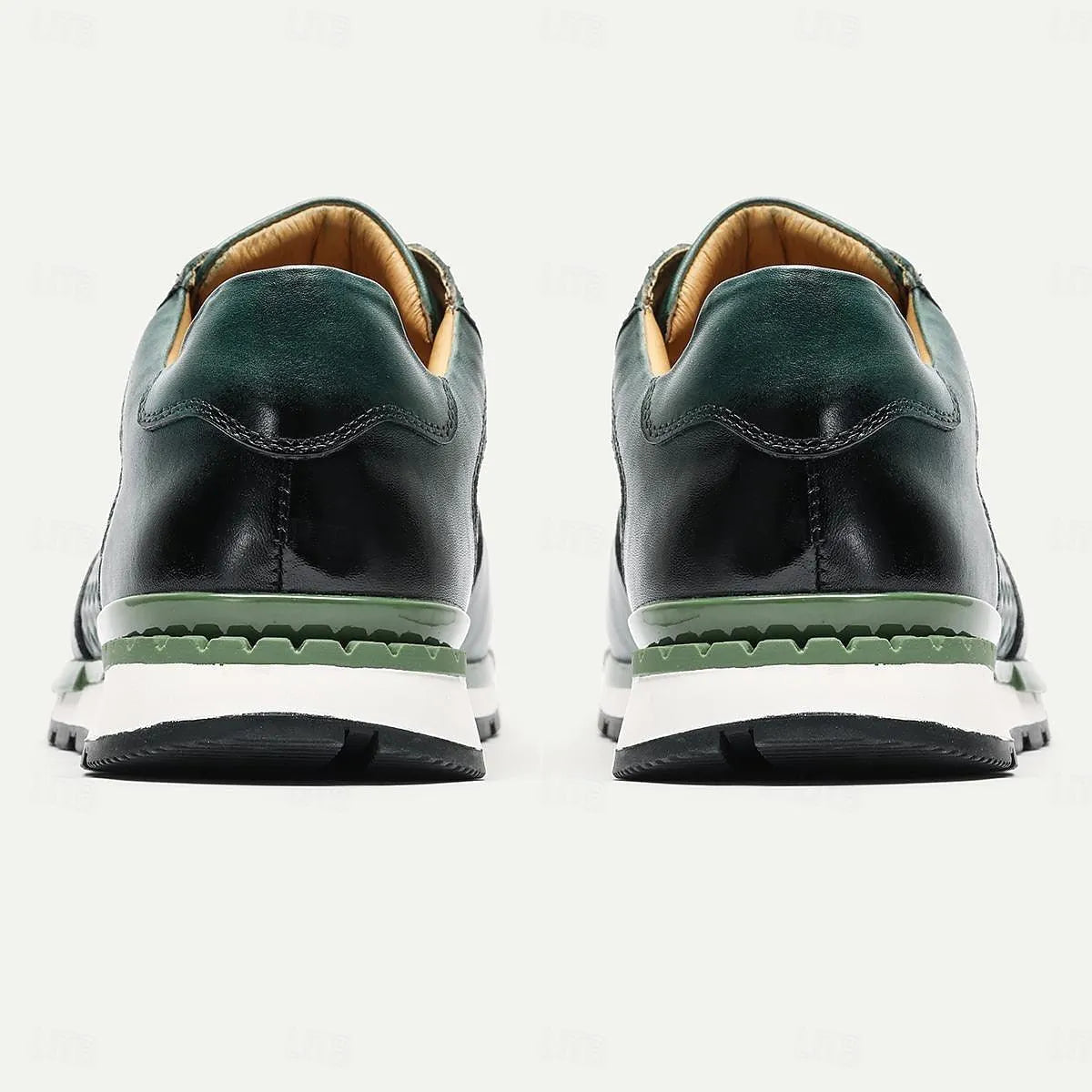 Men's Textured Green Leather Sneakers Non-Slip Sole - Tokiyos