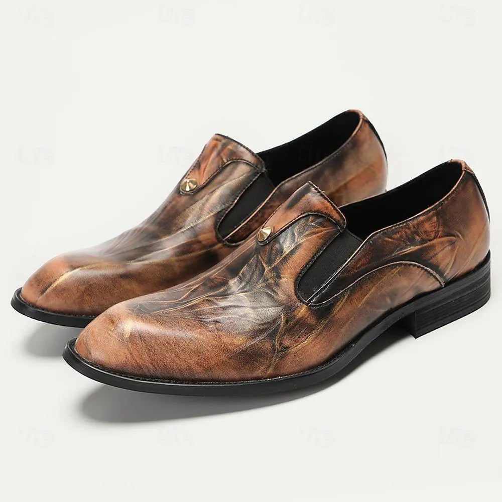 Men's Brown Leather Slip-On Dress Shoes - Classic Formal Loafers - Tokiyos