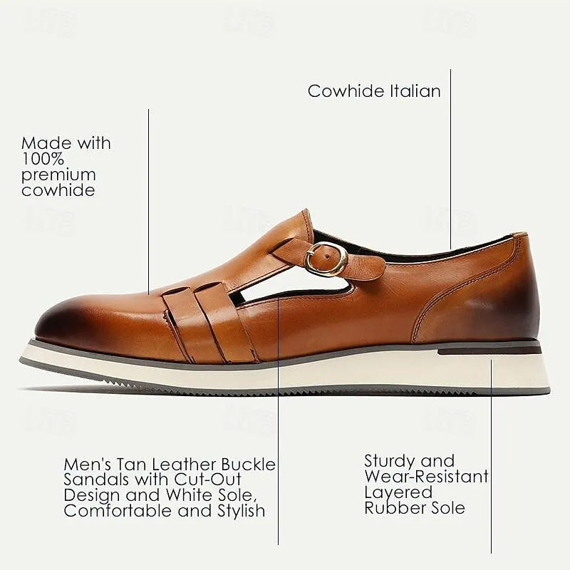 Men's Modern Brown Leather Monk Strap Shoes: Sleek Design with Contrast Sole - Tokiyos