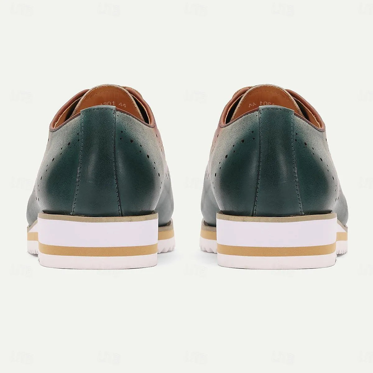 Men's Gradient Green and Brown Leather Oxford Shoes - Tokiyos