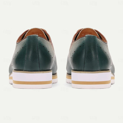 Men's Gradient Green and Brown Leather Oxford Shoes - Tokiyos