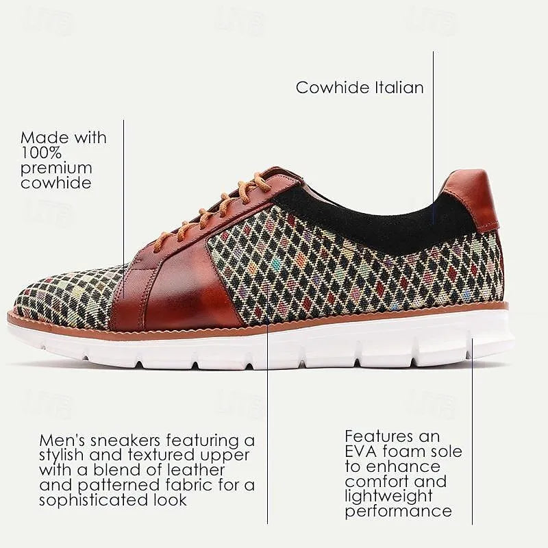 Men's Houndstooth Sneakers with Leather Accents - Tokiyos