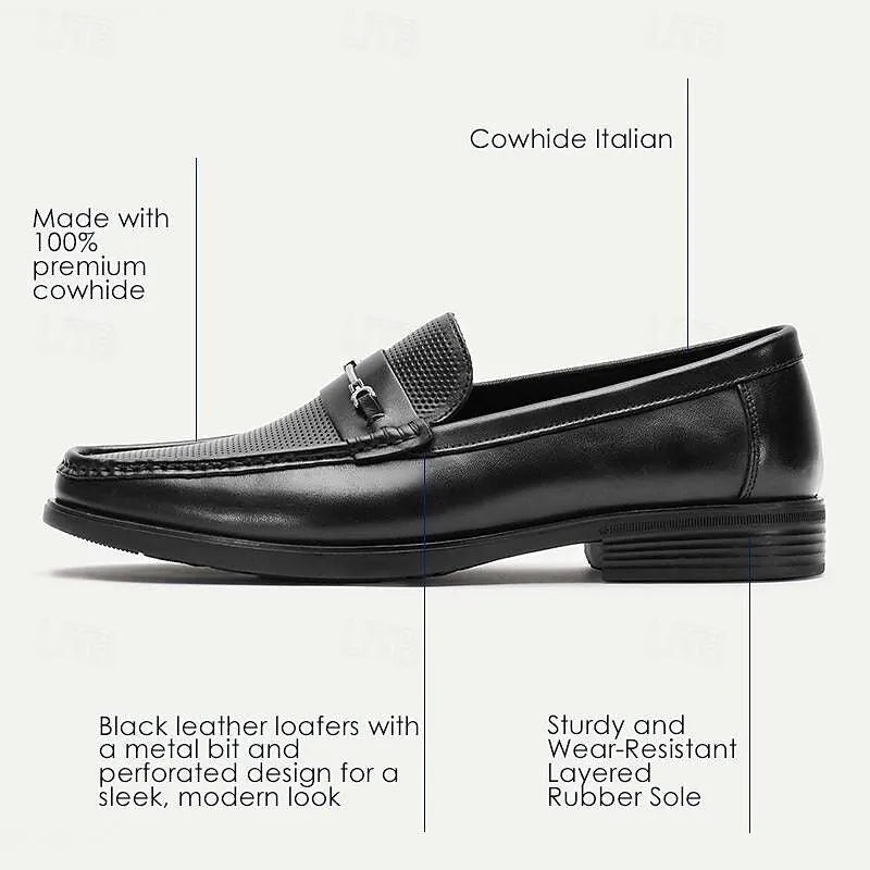 Men's Black Leather Loafers with Metal Detail - Tokiyos