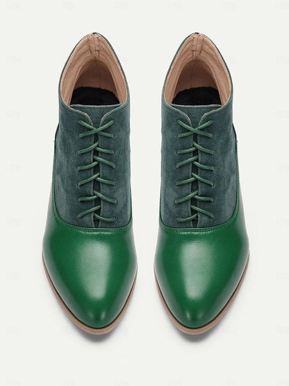 Women's Green Victorian Vintage Lace-Up Ankle Boots - Perfect for Retro-Inspired Outfits, Casual Wear, and Special Occasions