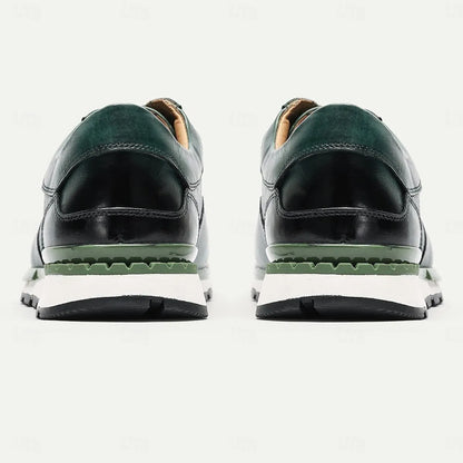 Men's Sneakers Textured Green Leather Two-Tone Rubber Sole - Tokiyos