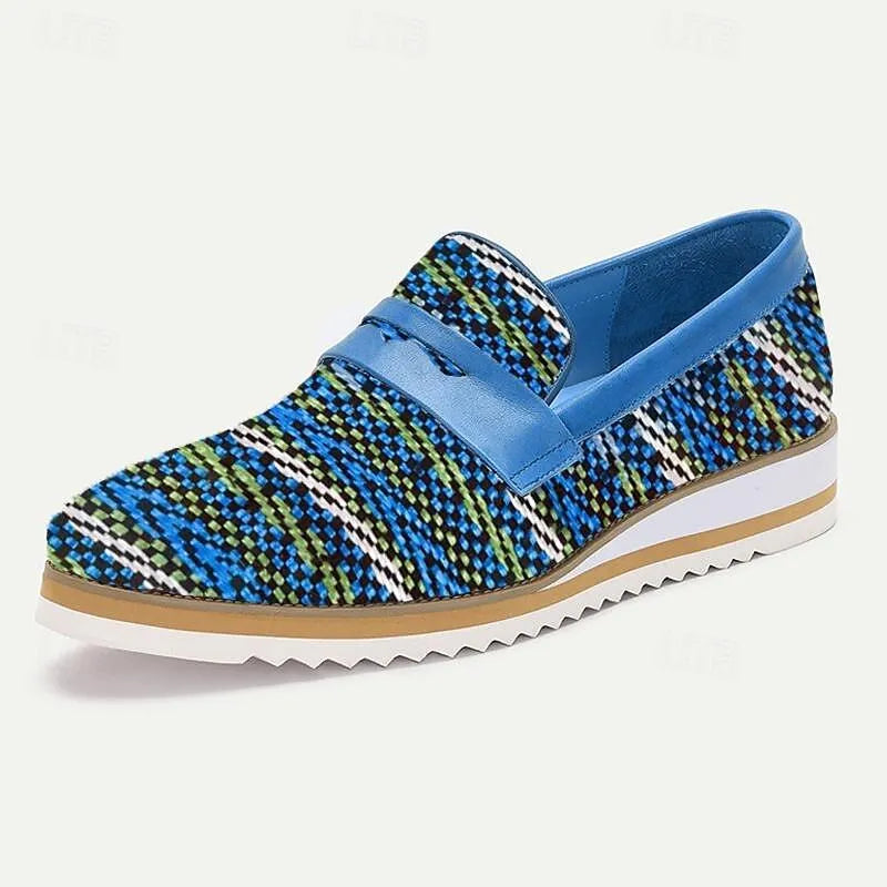 Men's Patterned Slip-On Loafers - Stylish Casual Shoes with Vibrant Knit Design and Comfortable Sole - Tokiyos