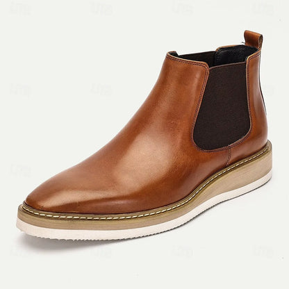 Men's Premium Cowhide Tan Leather Chelsea Boots with Contrast Sole and Elastic Side Panels