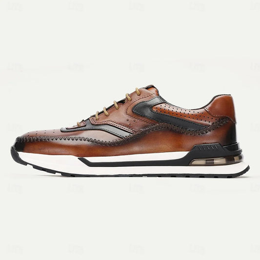 Men's Premium Cowhide Leather Casual Shoes - Stylish Brogue Sneakers with Comfort Sole - Tokiyos