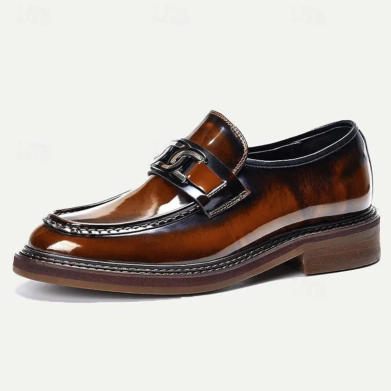 Men's Glossy Leather Loafers with Buckle - Tokiyos