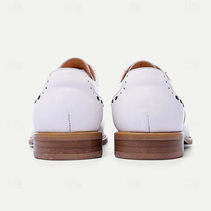 Men's White Leather Brogue Oxford Shoes - Tokiyos