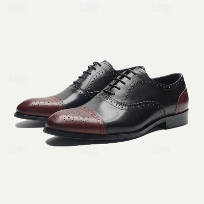 Men's Two-Tone Premium Cowhide Brogue Oxford Shoes-Perfect for Formal Occasions & Business Attire