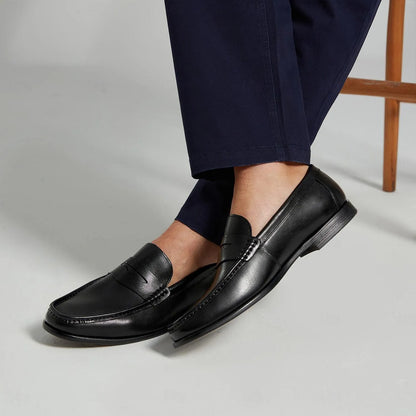 Men's Black Leather Penny Loafers - Tokiyos