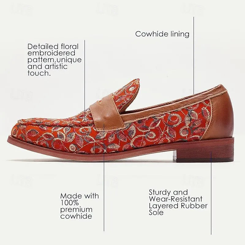 Men's Floral Embroidered Leather Loafers - Tokiyos