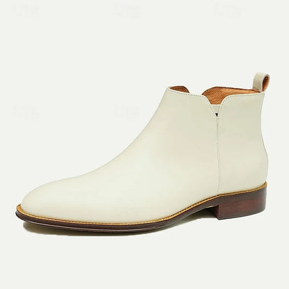 Men's Premium Cowhide White Chelsea Boots Ankle Boots