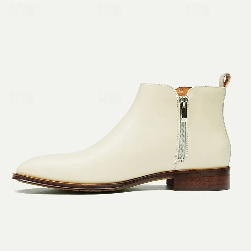 Men's Premium Cowhide White Chelsea Boots Ankle Boots