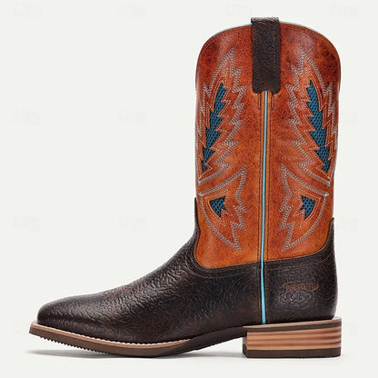 Men's Handmade Goodyear Welted Leather Western Cowboy Boots with Embroidered Design