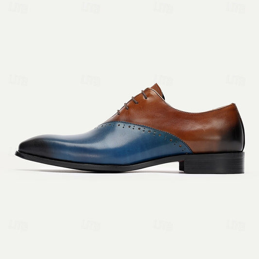 Men's Premium Cowhide Leather Oxford Shoes-Brown to Blue Gradient Formal Dress Shoes