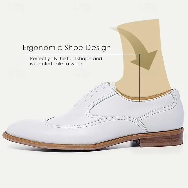 Men's White Leather Oxford Shoes - Business Casual - Tokiyos