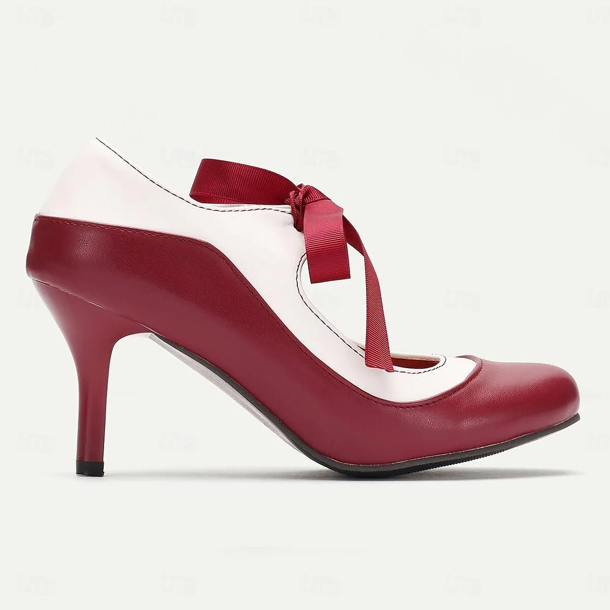 White and Red Ribbon Tie Heels - Women's Elegant Dress Shoes - Tokiyos