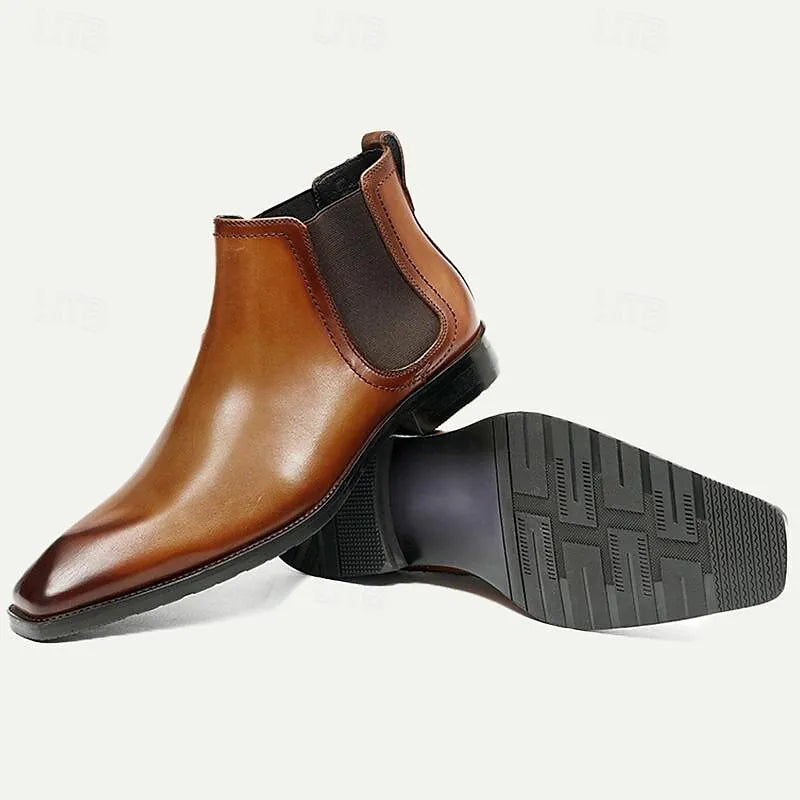 Men's Brown Leather Chelsea Boots - Premium Cowhide Slip-On Dress Shoes