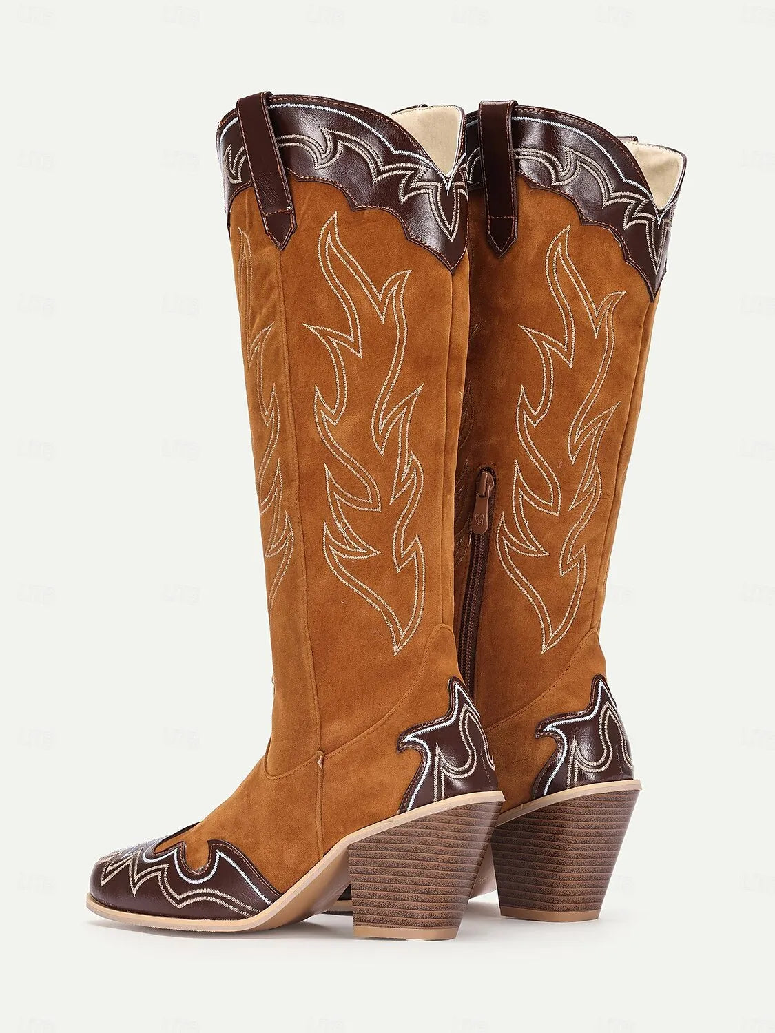 Women's Brown and Black Suede Western Cowboy Boots with Embroidered Details