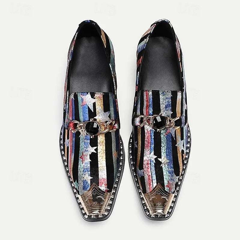 Striped Star Men's Dress Shoes with Chain for Party Wear - Tokiyos