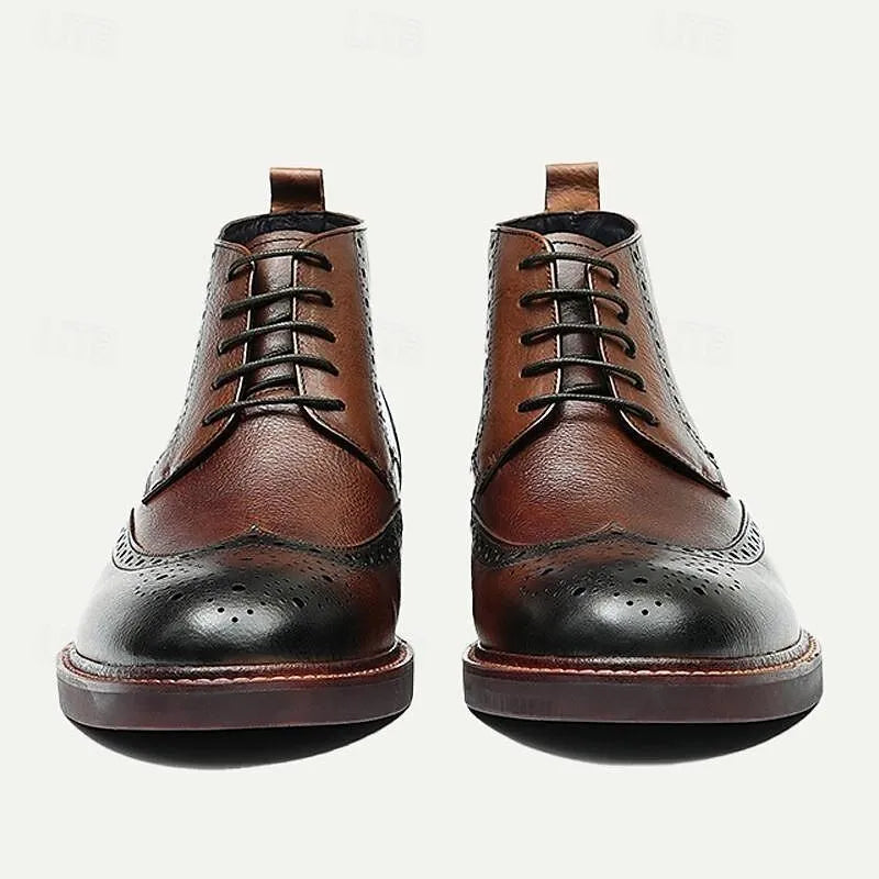 Men's Brogue Leather Boots - 100% Premium Cowhide with Lace-Up Design - Tokiyos