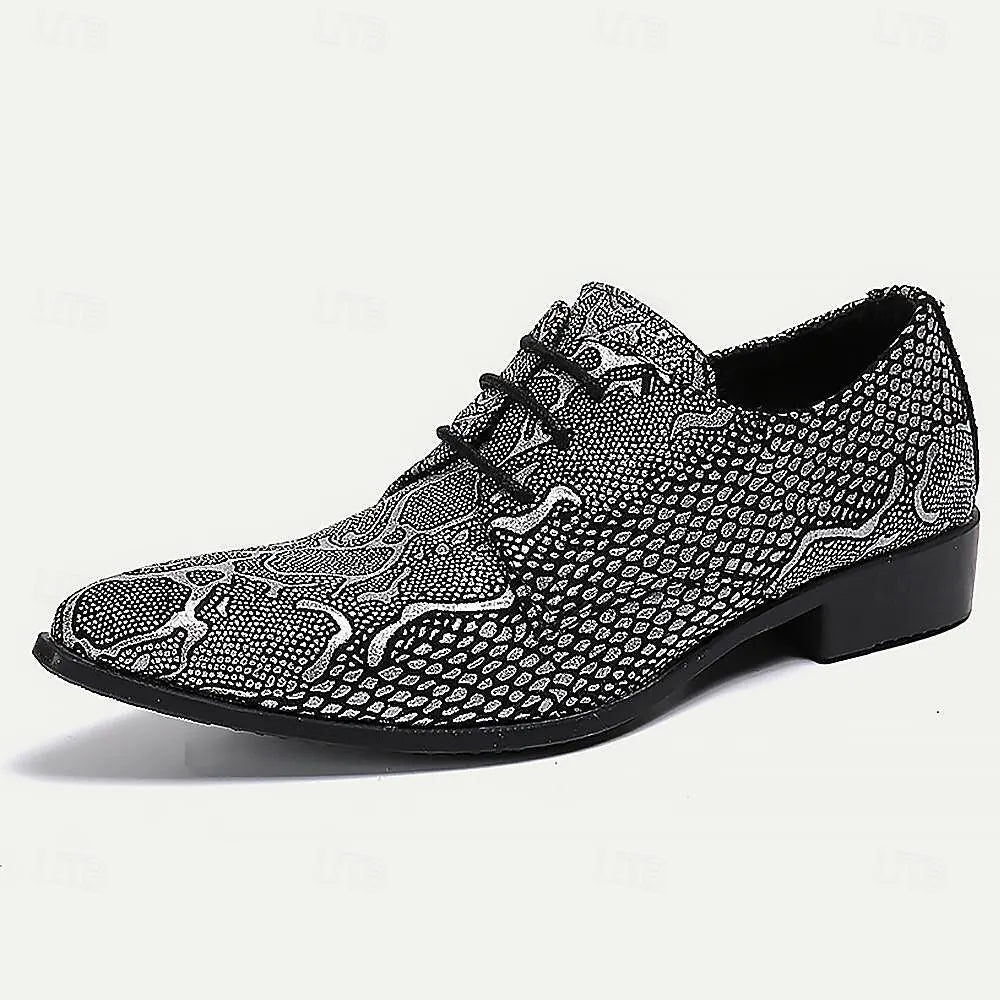 Men's Black Embellished Leather Oxford Shoes - Tokiyos