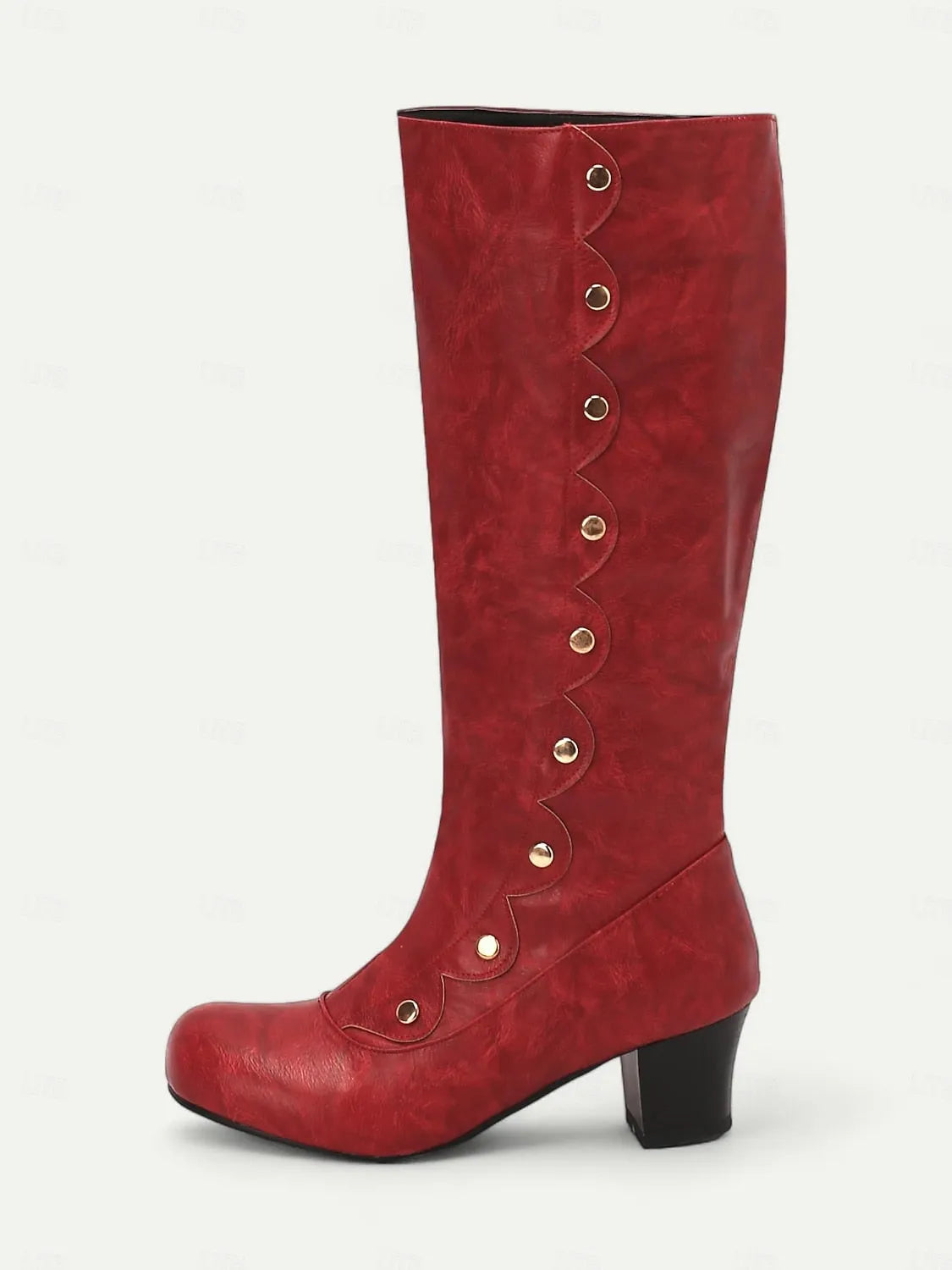 Vintage-Style Black Knee-High Boots with Decorative Buttons and Block Heels for Women