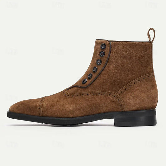 Men's Premium Cowhide Button-Up Suede Ankle Boots