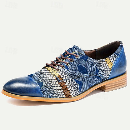 Men's Premium Cowhide Leather Oxford Shoes with Snake Print