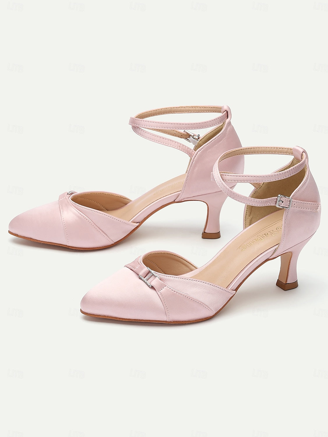 Women's Pink Satin Ankle Strap Heels with Bow Detail