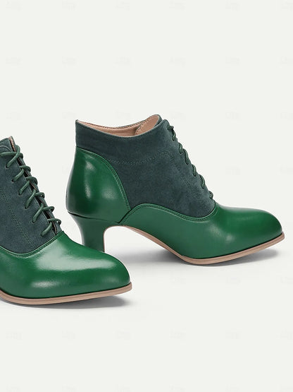 Women's Green Victorian Vintage Lace-Up Ankle Boots - Perfect for Retro-Inspired Outfits, Casual Wear, and Special Occasions