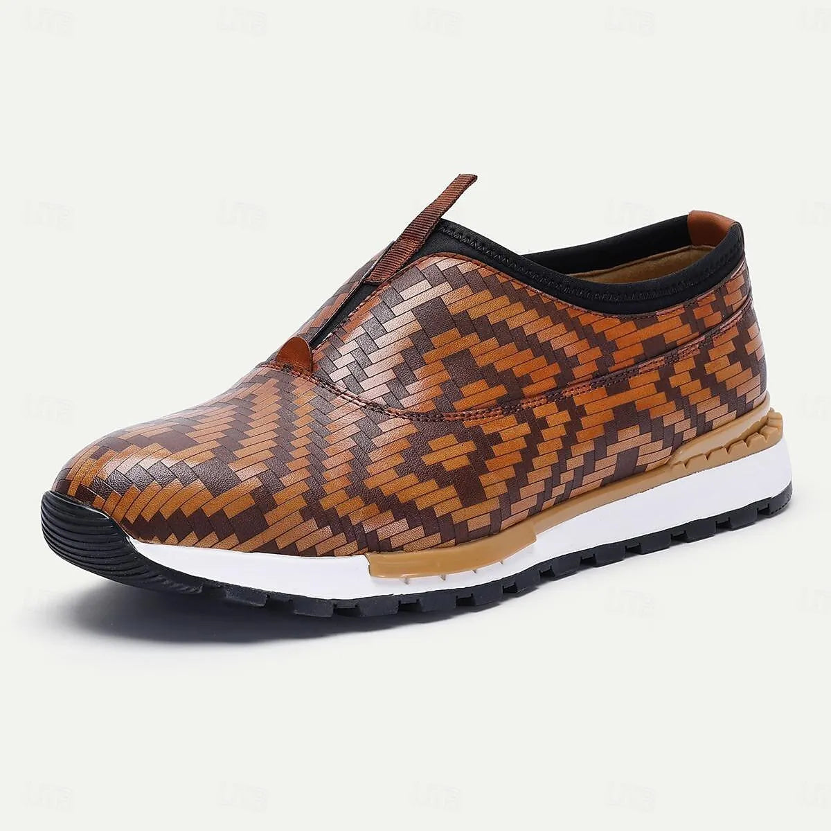 Men's Sneakers Classic Woven Leather Two-Tone Rubber Sole - Tokiyos