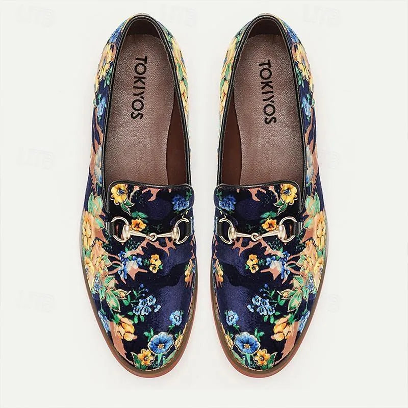 Men's Floral Patterned Velvet Loafer Horsebit - Tokiyos